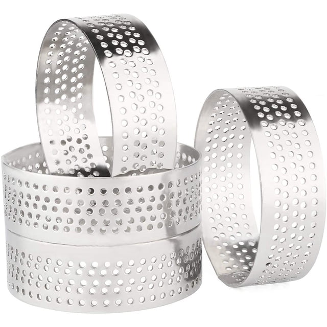 60 Pcs Anneau à Tarte Rond en Acier Inoxydable Perforé de 4,5 cm avec Trou