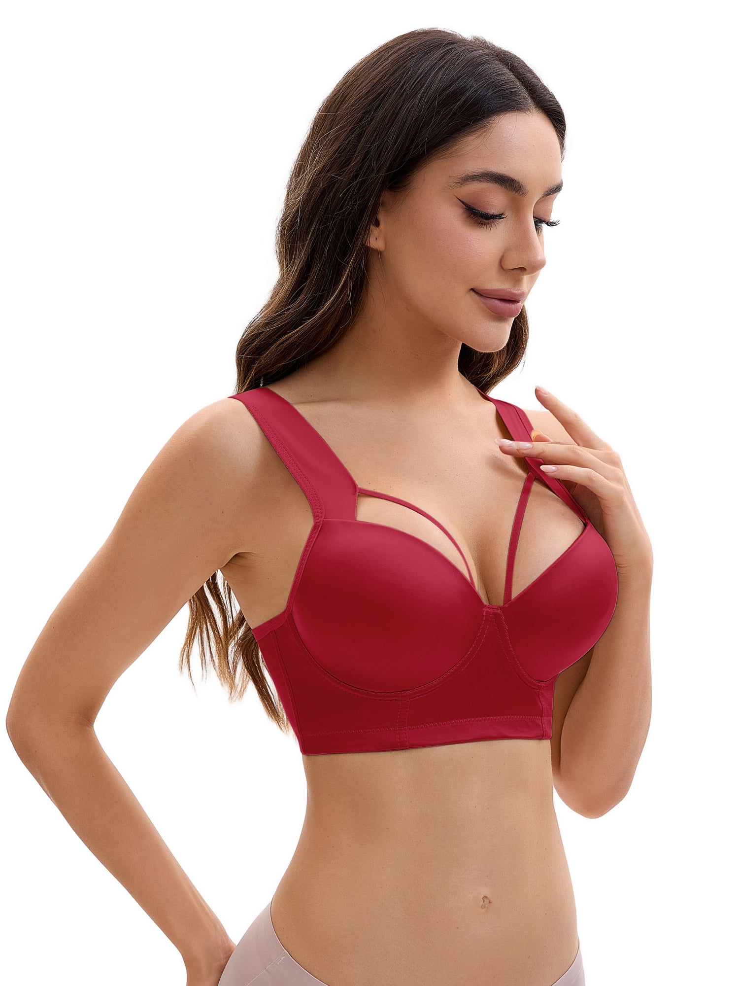Unique Bargains Women's Push Up Adjustable Wide Straps Bras C 38 Wine Red