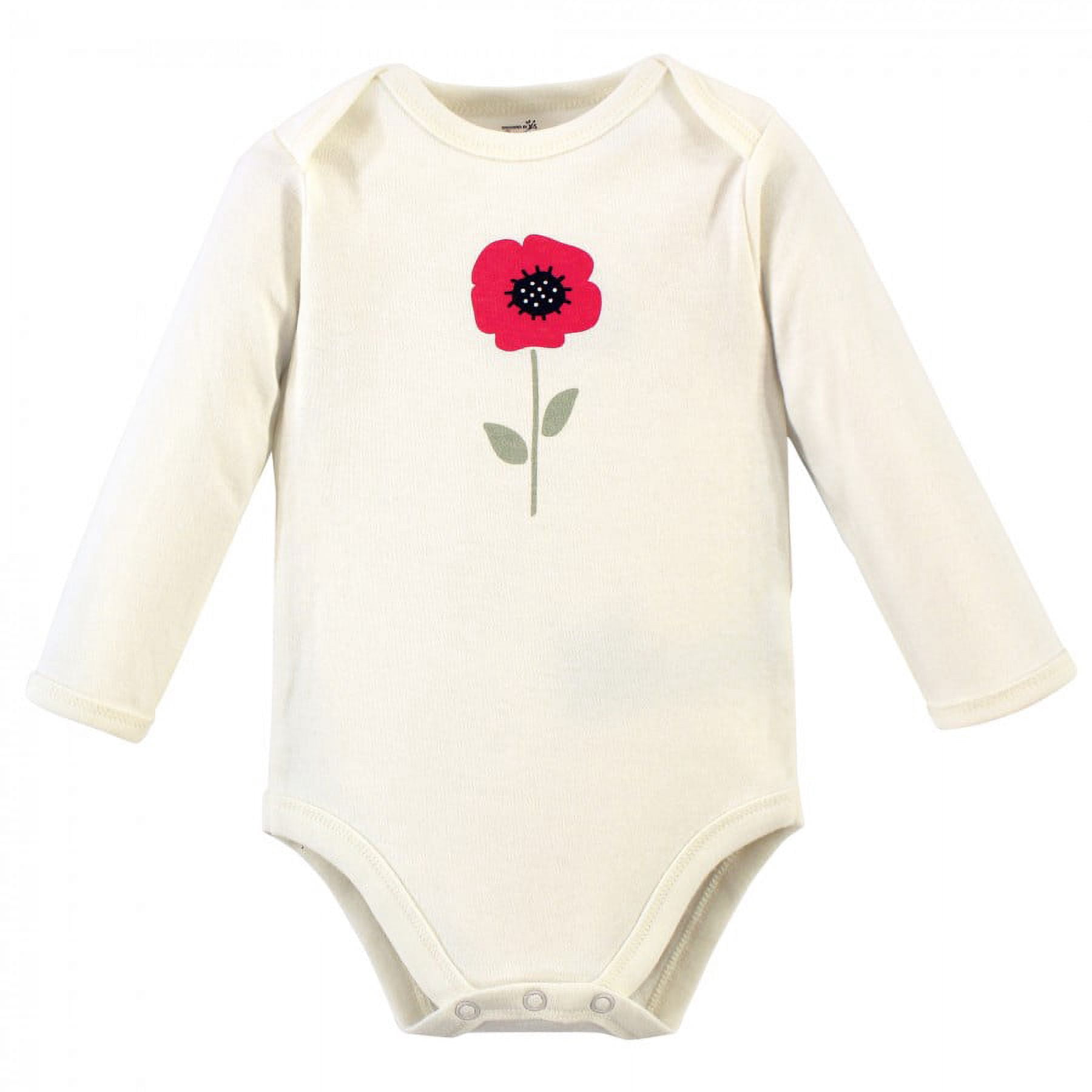 Touched by Nature Baby Girl Organic Cotton Long-Sleeve Bodysuits 5pk, Poppy, 18-24 Months