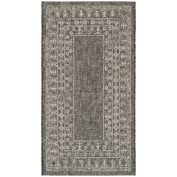 SAFAVIEH Courtyard Jolyon Bordered Indoor/Outdoor Area Rug, Black/Beige, 2'7" x 5'