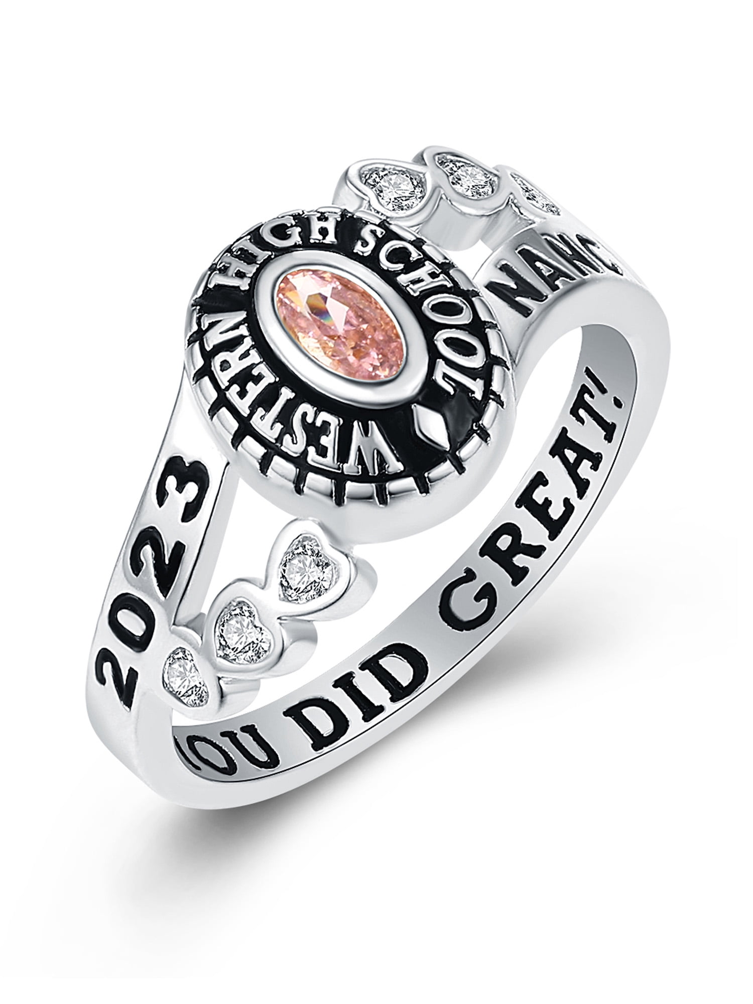Mementos PJM Custom Women's Class Rings 10kt White Gold for High School or College Graduation