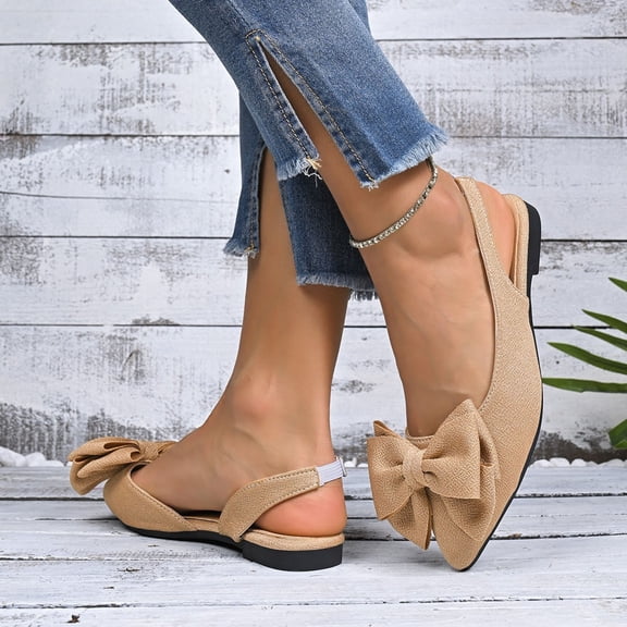 Bkhluea Women Bow Accent Slingback Flats Slip On Comfortable Footwear For Office Work Daily Casual Outdoor Activities