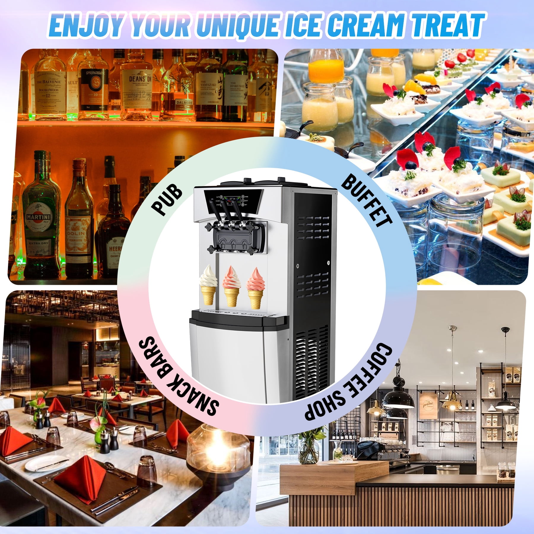 Commercial Ice Cream Maker Machine with LCD Display Auto Clean Frozen Drink Machine, Maker, Machine for Home