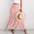 thumbnail image 5 of High Waist Tiered Maxi Skirts Trendy Womens Skirts Women's Solid Color Elastic Waist Binding Large Pleated Skirt High Waist Half Skirt Pink S, 5 of 9