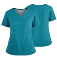 thumbnail image 2 of Modern Fit Scrub Top for Women V Neck Short Sleeve 2 Pocket Soft Stretch Work Top with Side Slits Featuring Comfortable Fit and Long Lasting Material, #01 Turquoise, 4XL, 2 of 4