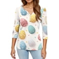thumbnail image 2 of HAVUITYY Bunny Eggs Sweaters for Womens, Cute Easter Printed Womens 3/49 Sleeve Tops, Spring Going Out Shirts for Women Wear & Gifts, 2 of 5