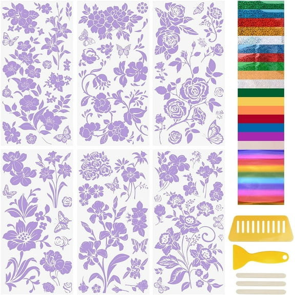 6 Sheets Adhesive Rub On Transfer Sticker, Gold Foil Transfer Flower Theme Decal for Present Packaging DIY Craft Photo Albums Furniture,15 * 30cm