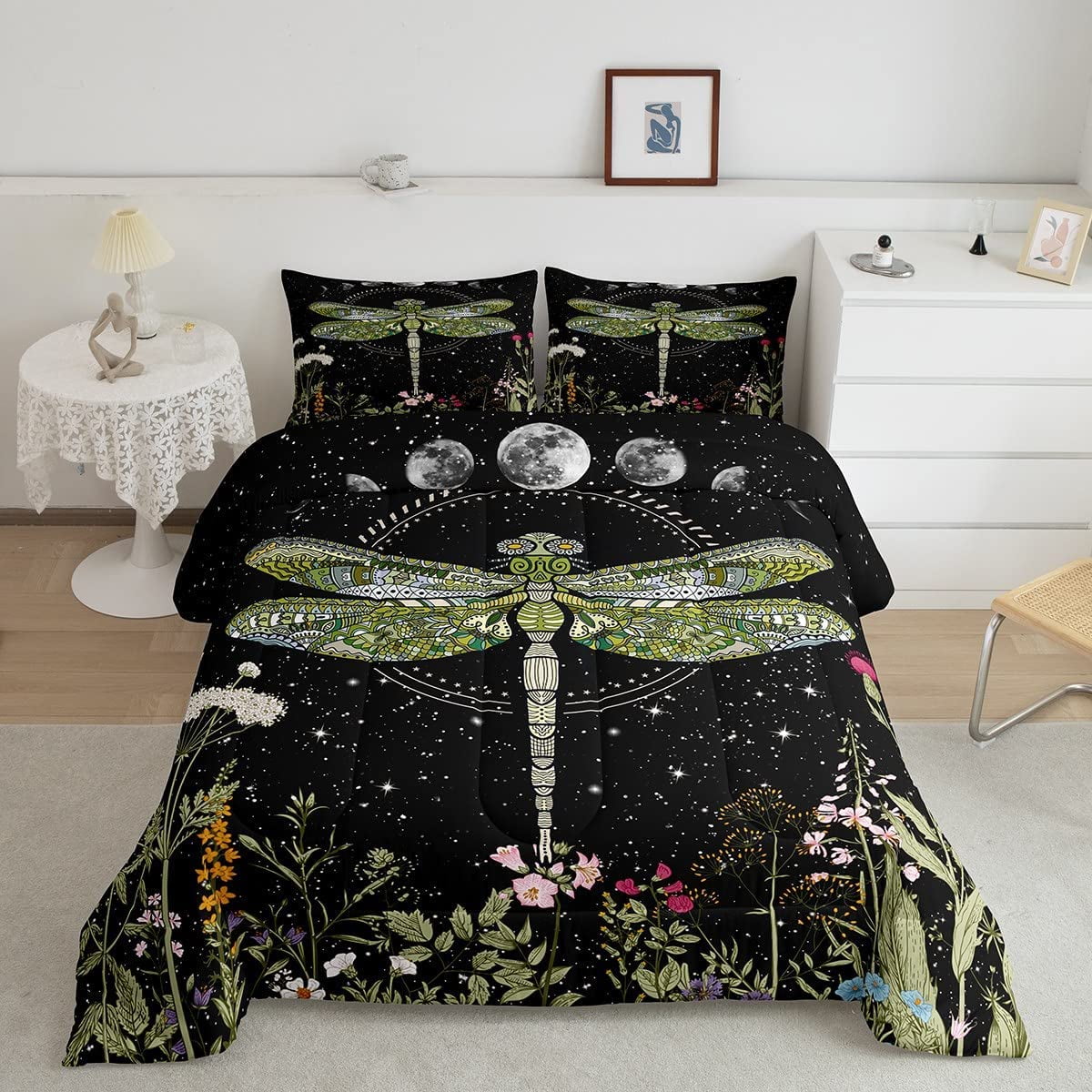 Wildflower Dragonfly Bedding Set Inner Fill for Boys Girl Twin,Moon