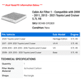 thumbnail image 2 of Cabin Air Filter 1 - Compatible with 2008 - 2011, 2013 - 2021 Toyota Land Cruiser 5.7L V8 2009 2010 2014 2015 2016 2017 2018 2019 2020, 2 of 2