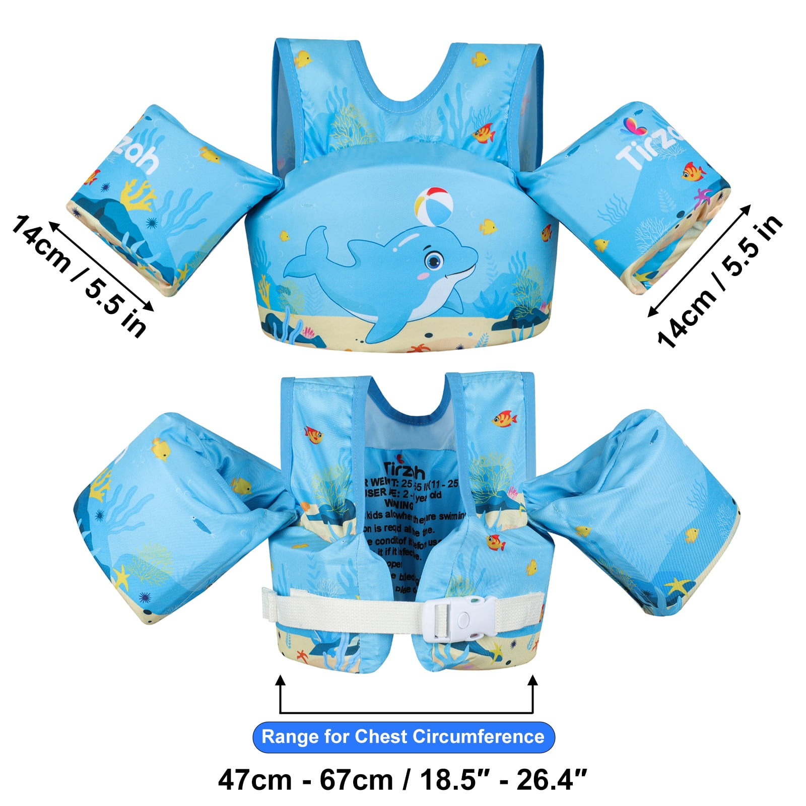EHIOR  Swim Vest Kids Pool Floats with Shoulder Harness for 25-55 lbs Child - A Graceful Dolphin
