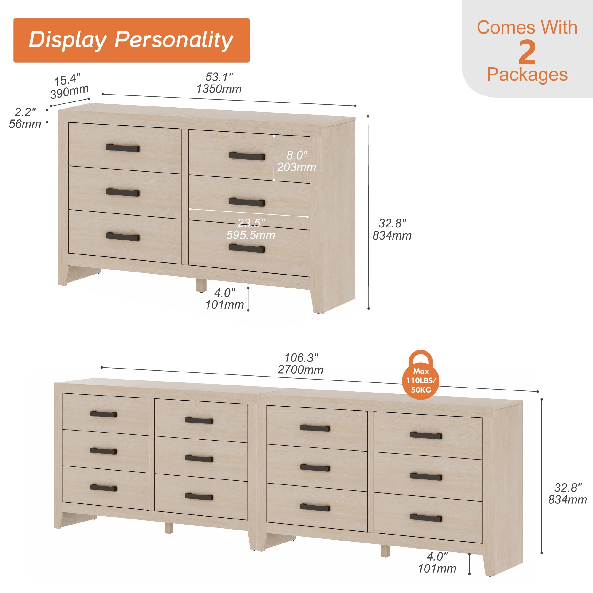 WAMPAT TV Stand for TVs up to 110 Inch, Farmhouse Wood Entertainment Center with 12 Drawers, Storage Media Console Cabinet for Living Room