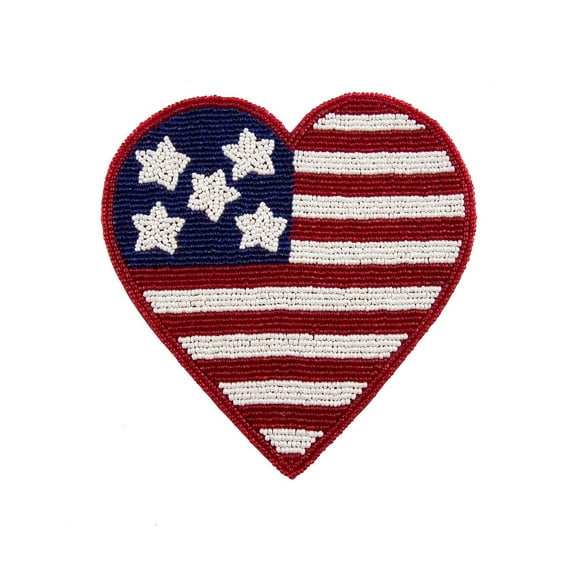 Thirstystone Beaded Flag Heart Trivet, Red/Navy
