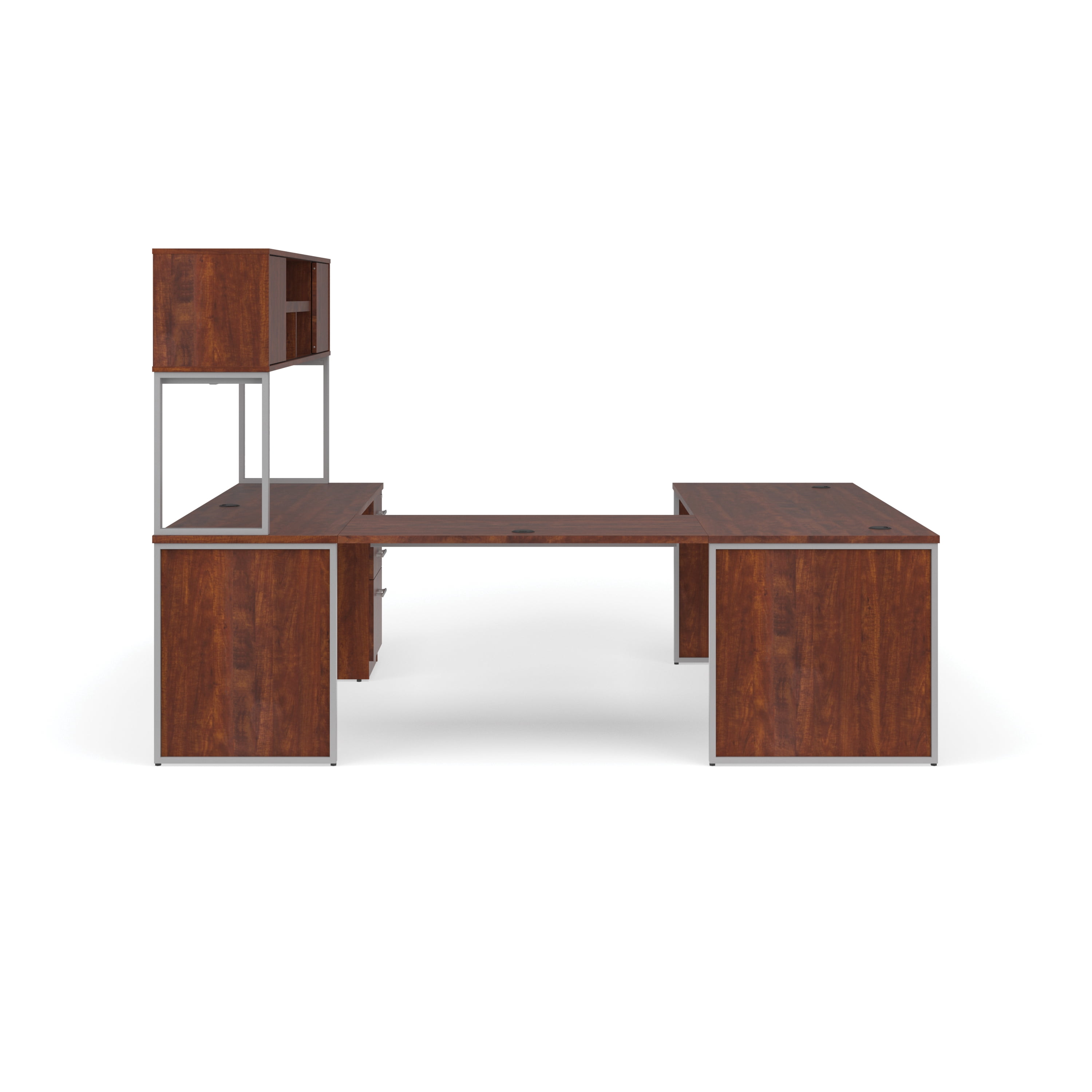 OFM Fulcrum Series Office Furniture Set, 72" U-Shaped Desk with Bridge, 72" Credenza, Filing Cabinet, 72" Hutch, Leg Panels, Modesty Panels, in Espresso