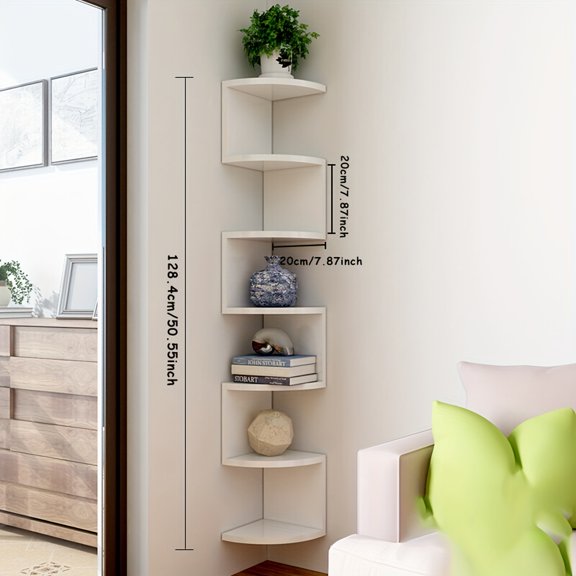 7-Tier White Corner Shelf - Wall-Mounted Space-Saving Organizer for Living Room, Bedroom & Kitchen (Easy Install)