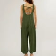 thumbnail image 4 of safuny Women's Cotton Jumpsuit Overalls Clearance Solid Comfy Trousers Fashion Clothing Baggy Pocket Sleeveless Leisure Loose Button Retro Summer Army Green XL, 4 of 7