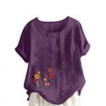 thumbnail image 5 of QUNYINEY Crew Neck T-Shirts for Women Floral Short Sleeve Casual Tops Loose Button Cotton Linen Pullover Womens Tops, 5 of 5