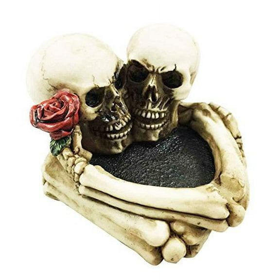 Love Never Dies Eternal Skeleton Couple With Rose Cigaretter Heart Ashtray Resin Figurine Skull