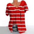 thumbnail image 1 of Qucoqpe - Blusa de talla grande para mujer, estilo informal, con estampado de rayas, cuello en V, manga corta, fruncida, para verano, en liquidación, 1 of 5