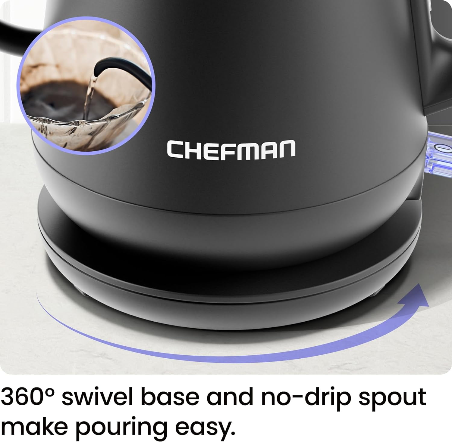 Chefman Precise Pour 0.8L Electric Gooseneck Kettle with Automatic Shut-Off – Black