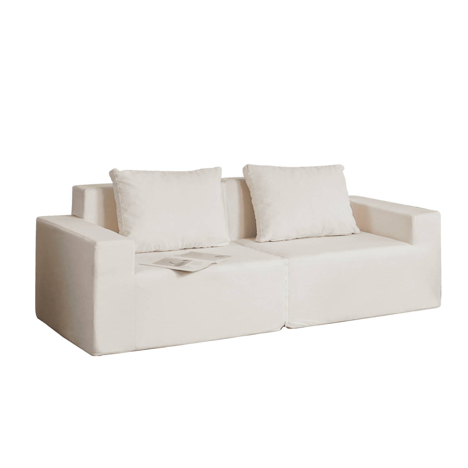 Demi Bonn 74" Cozy Convertible Foam Sofa Chair with Armrests, Machine Washable Cover, Couch Loveseat Twin Size for Living Room, White