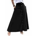 thumbnail image 2 of Women Button Down Maxi Skirts High Waist A-Line Pleated Long Skirts with Pockets Black S, 2 of 7