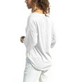 thumbnail image 4 of Langwyqu Women Solid Color V Neck 3/4 Sleeve Casual Loose Shirt, 4 of 5
