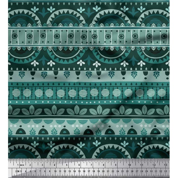 Soimoi Crepe Silk Fabric Dot,Stripe & Semi Mandala Decorative Decor Fabric Printed Yard 42 Inch Wide