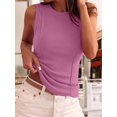thumbnail image 4 of Women's Solid Ribbed Crew Neck Slimming Sleeveless Crop Tank Top Basic Daily Layering Vest Rose Red XXL, 4 of 10