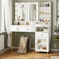 thumbnail image 5 of AOGLLATI White Makeup Vanity Desk with Mirror & Lights in 3 Colors Dressing Table with Charging Station & Unique Separation Design, 5 of 13