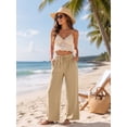thumbnail image 4 of TELALEO Women's Wide Leg Palazzo Pants, Flowy Drawstring Elastic Waist Trousers with Pockets, Summer Casual Beach Vacation Pants Size M, 4 of 7