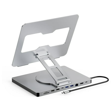 360° Rotatable 10 Ports Docking Station with USB Hub Card Reader RJ45 for Laptop Foldable Universal Bracket Holder