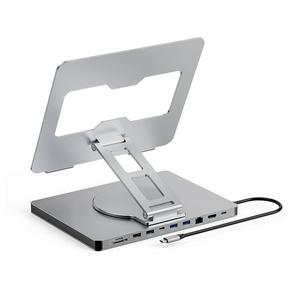 360° Rotatable 10 Ports Docking Station with USB Hub Card Reader RJ45 for Laptop Foldable Universal Bracket Holder