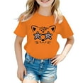 thumbnail image 1 of WEIYLL T-Shirts pour Filles Imprimé Chat Manches Courtes Été Décontracté Col Rond Hauts pour Enfants 8-9 Ans, 1 of 5
