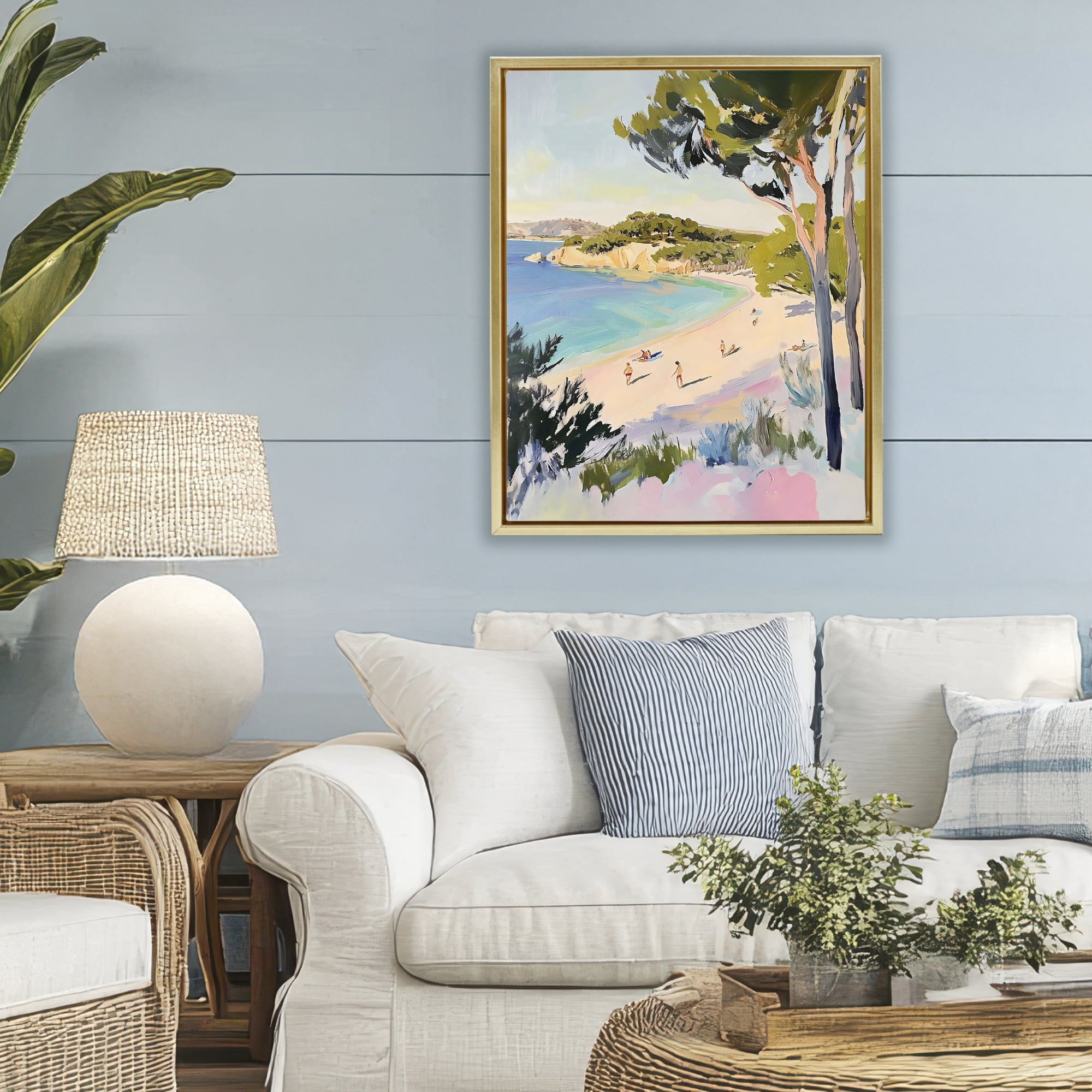 Stupell Industries Amalfi Coast Beach Escape Gold Framed Floater Canvas Wall Art, design by The Prints Vibe