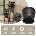 thumbnail image 4 of VECELO 3 Pack (9"/11.3"/13") Plant Pots, Whiskey Barrel Planters with Drainage Holes & Saucer, Plastic Imitation Wine Barrel Decoration Flower Pots, for Indoor & Outdoor Garden Home Plants, Brown, 4 of 10