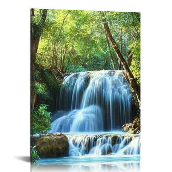 Creowell Waterfall Forest Blue Water Canvas Wall Art Home Decor 12x16in