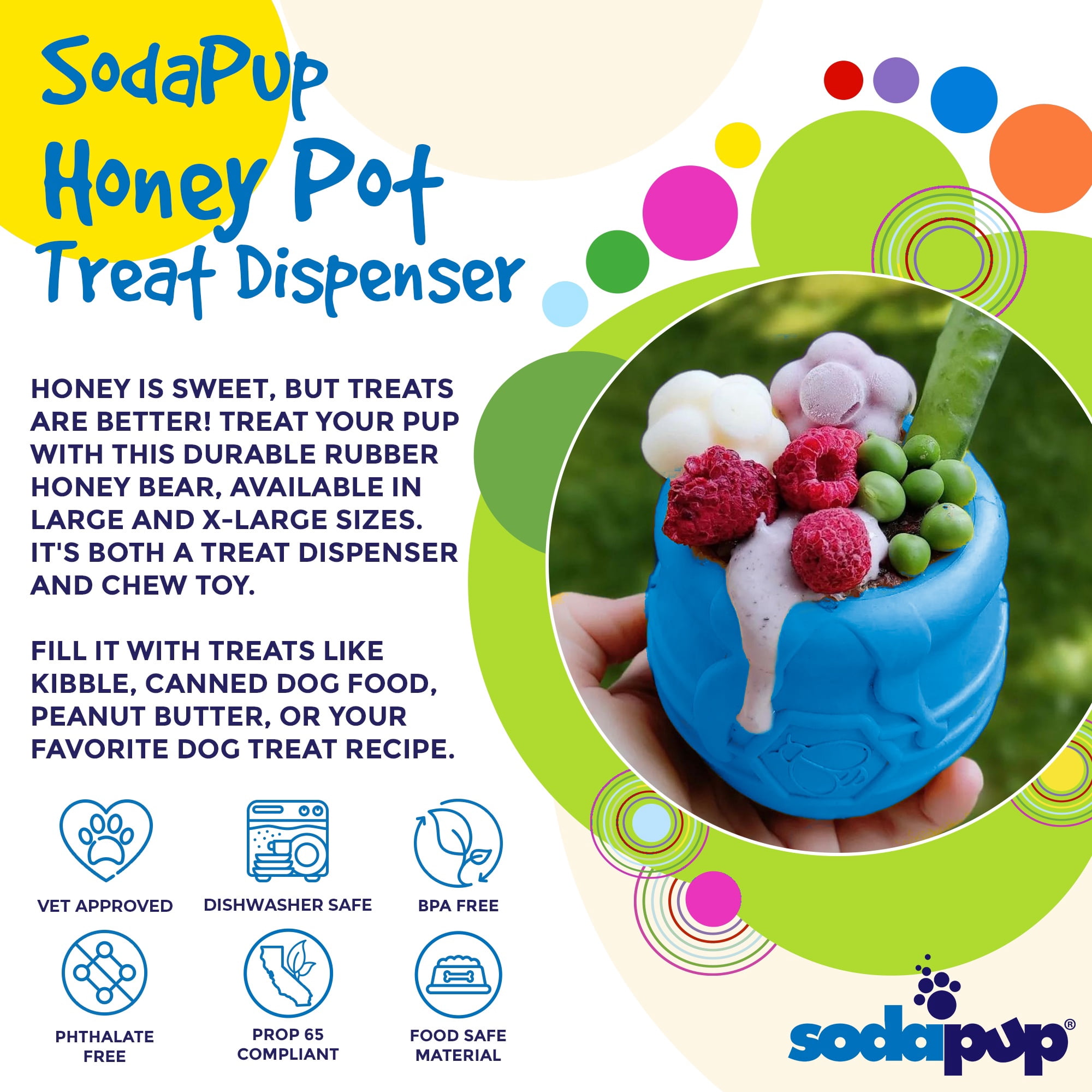 SodaPup Durable PUP-X Honey Pot Rubber eCupTreat Dispenser and Enrichment Toy, XL, Blue