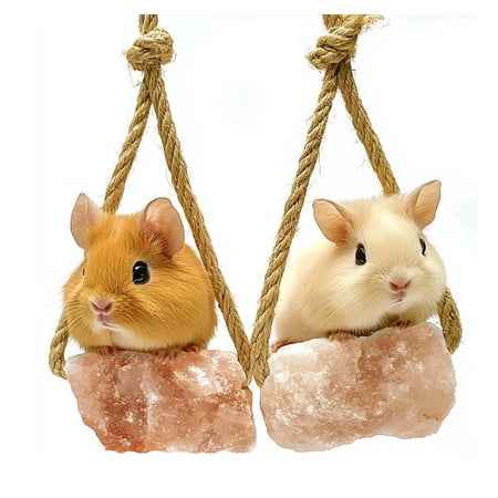 3 Count Himalayan Small Pets Salt Lick - Rabbit Toys Bunny Treats - Natural Small Animal Mineral Salt Chew Toys with Rope, Small Pet Chew Treat Supplies for Guinea Pig Rabbits Bunny Ferrets