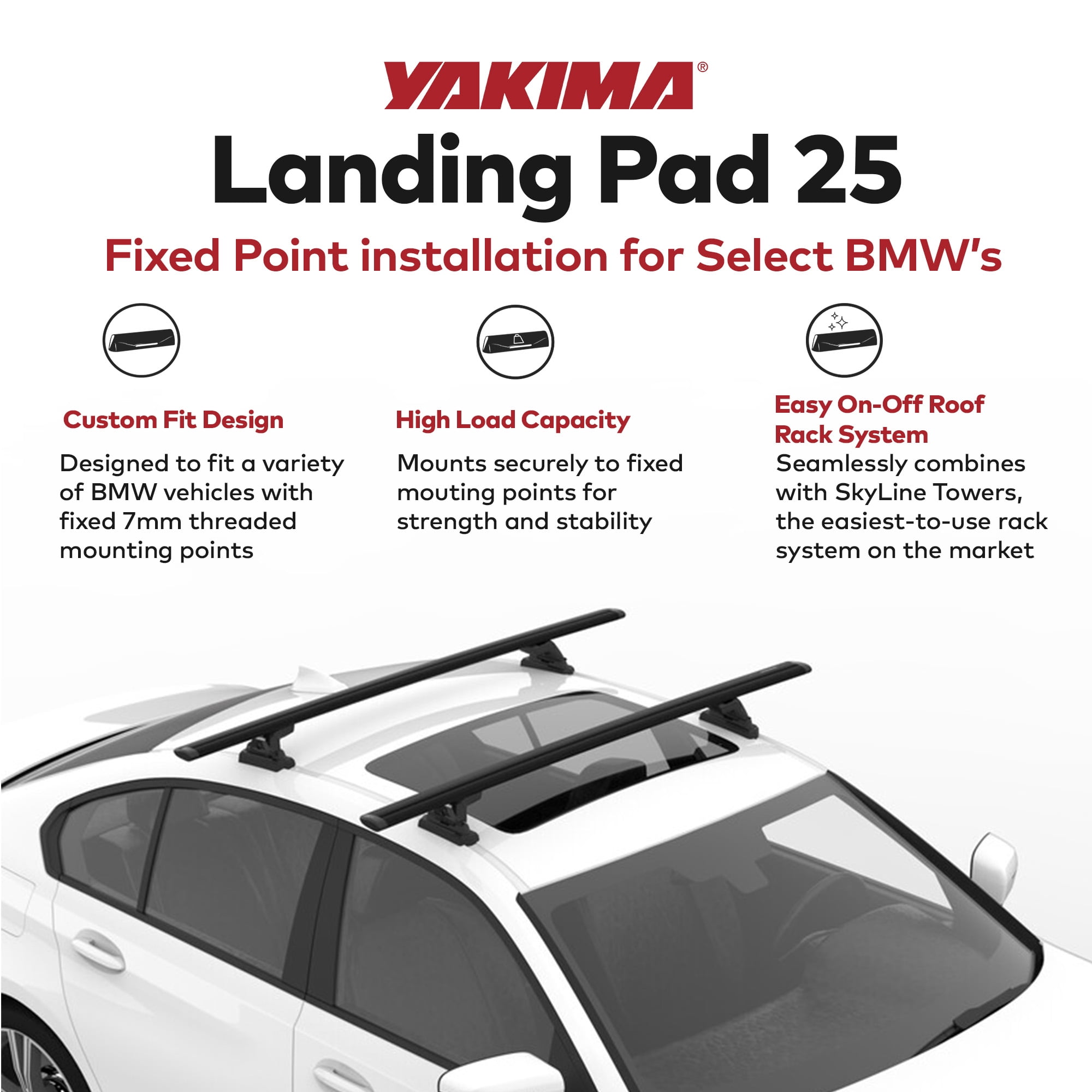 YAKIMA Landing Pad 25 Fixed Point Tower Installation for Rail Rooftops