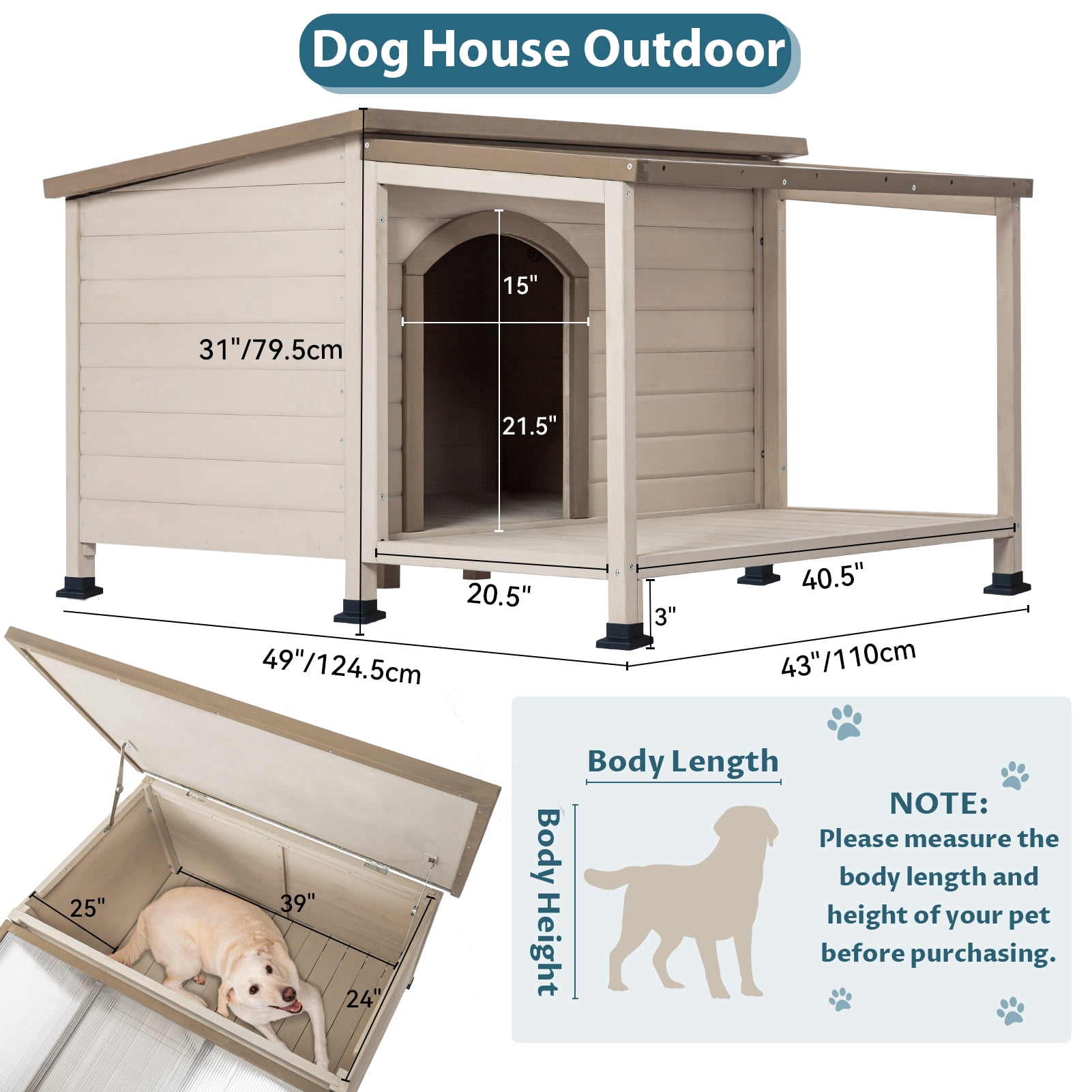 Petsfit Cabin Style Dog House with PVC/Asphalt Roof, Off-White