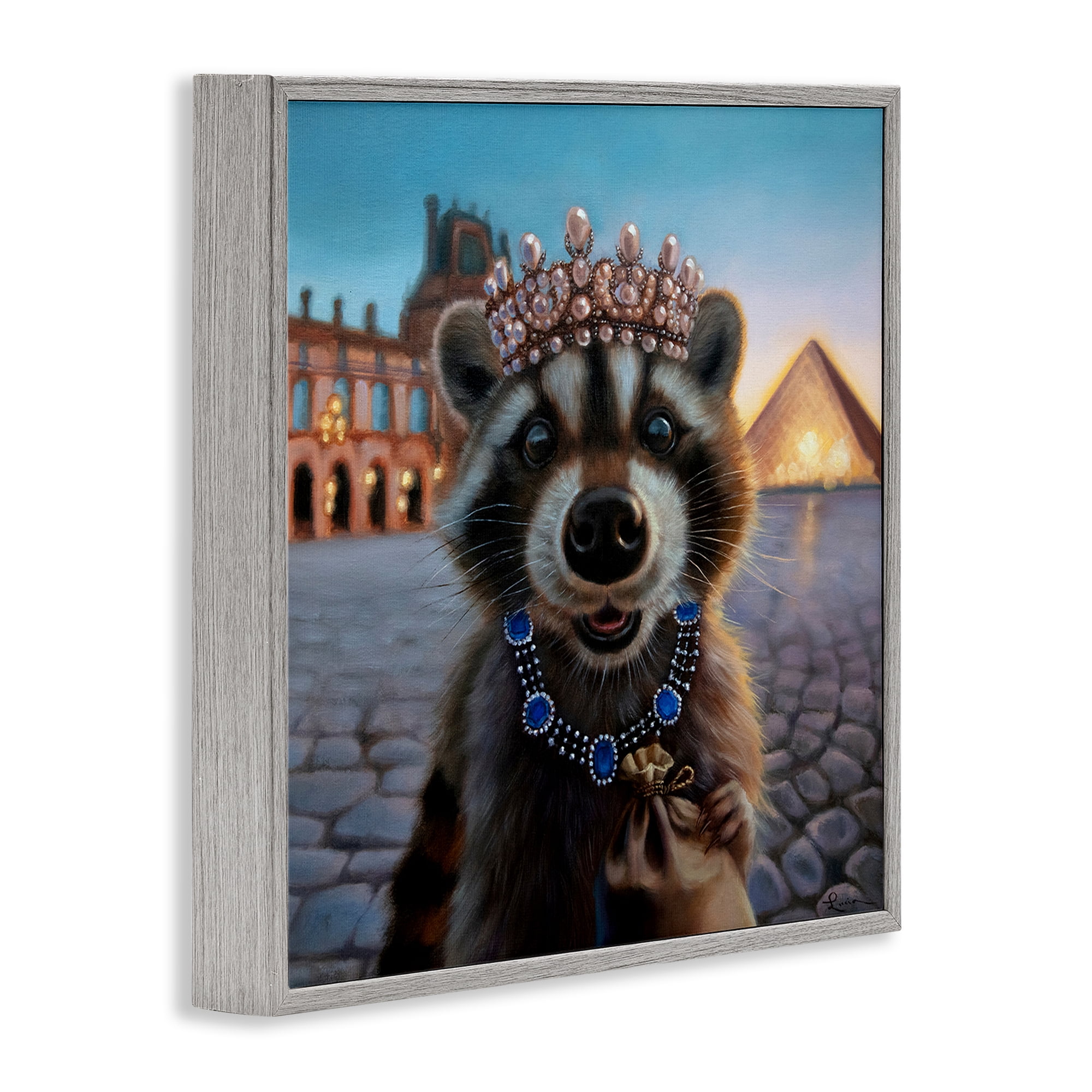 Stupell Industries Louvre Loot Raccoon Gray Framed Giclee Art, design by Lucia Heffernan