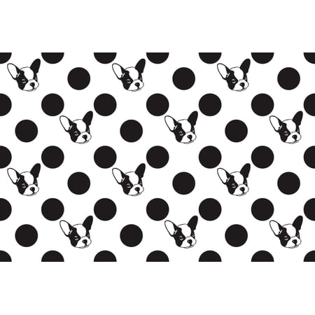 Black & White French Bulldog/Boston Terrier with Polka Dot Pattern Edible Icing Image Cake Topper, by Tnct.