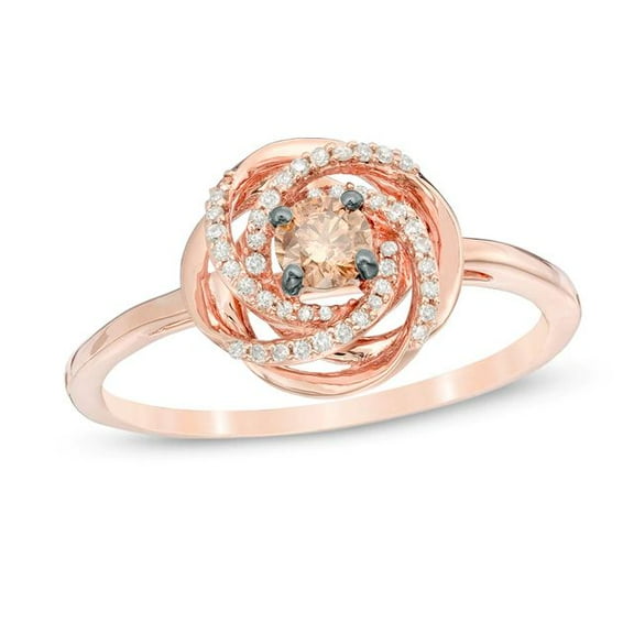 Rag Jewels 2.40 Ct Round Cut Champagne and White Diamond Engagement Wedding Promise Love Knot Band Ring 14K Rose Gold Plated 925 Sterling Silver For Women's -7.5