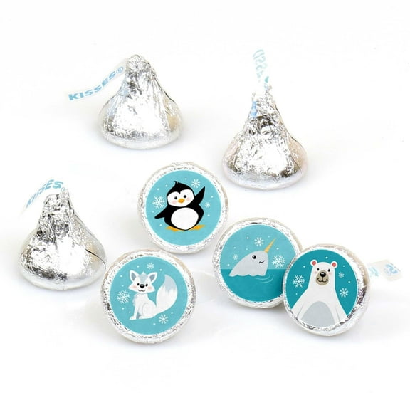 Big Dot of Happiness Arctic Polar Animals - Baby Shower or Birthday Party Round Candy Sticker Favors - Labels Fits Chocolate Candy (1 Sheet of 108)