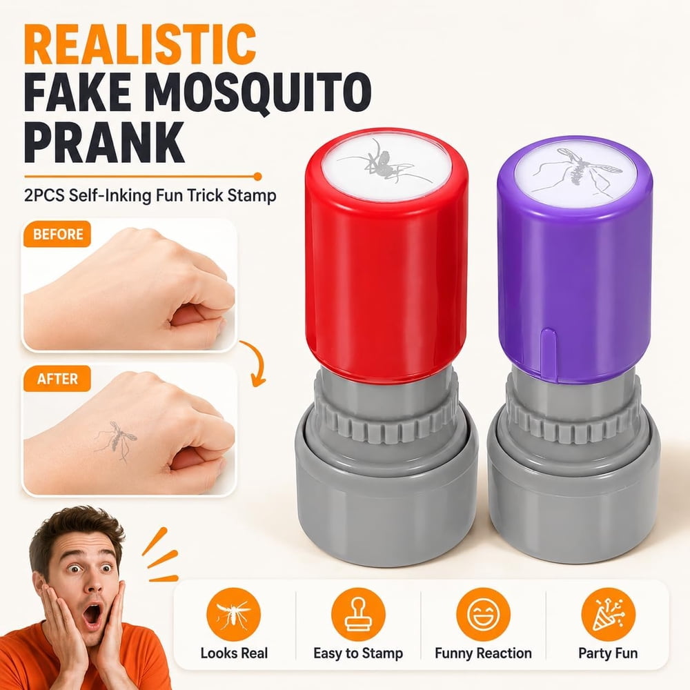 Realistic fake mosquito prank stamp details