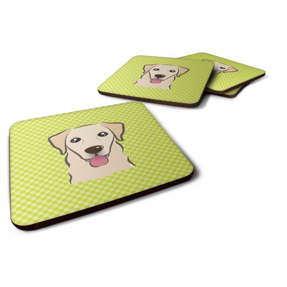 Carolines Treasures BB1314FC Checkerboard Lime Green Golden Retriever Foam Coaster Set of 4 3 1/2 x 3 1/2 multicolor