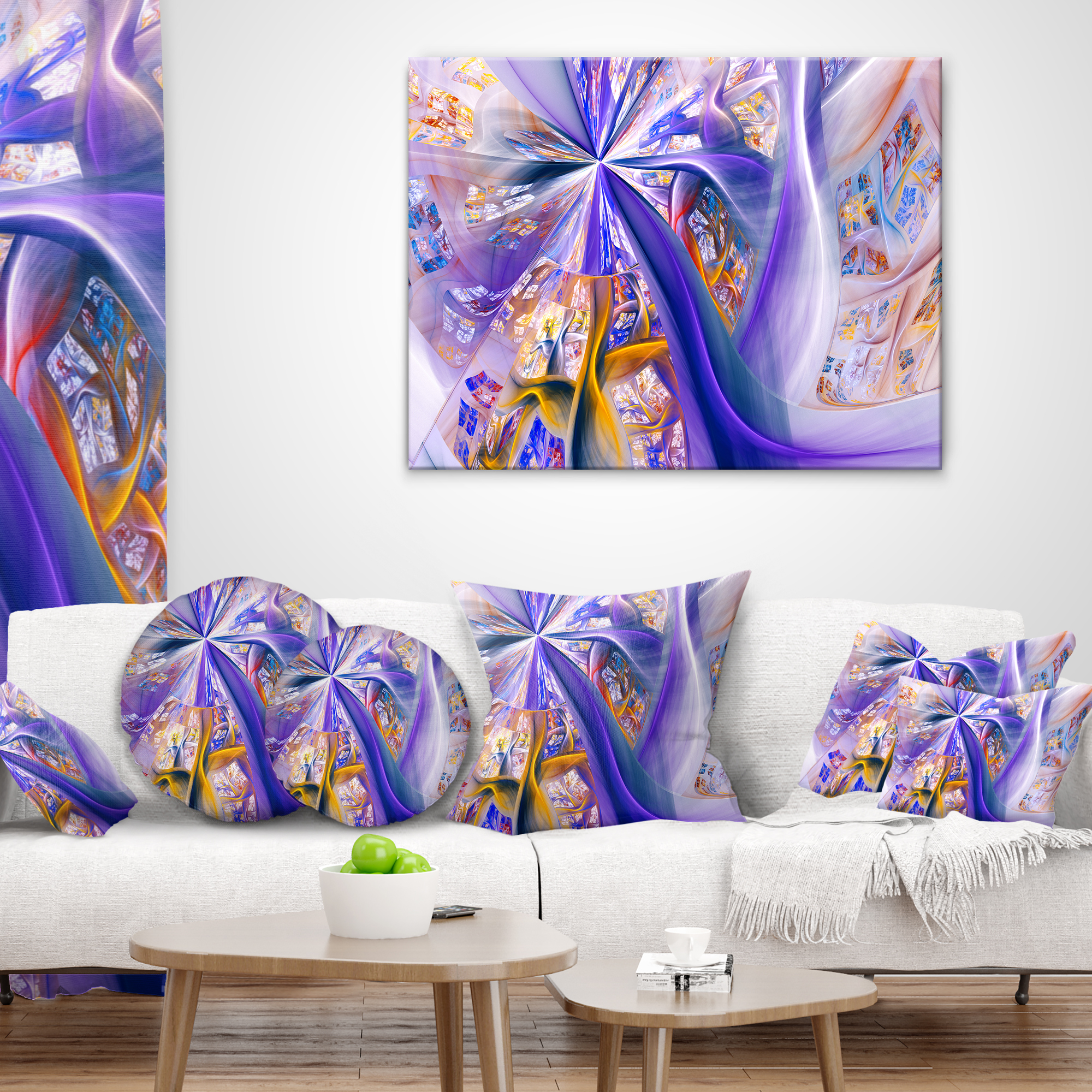 Designart Purple Yellow Fractal Curves - Abstract Throw Pillow - 12x20