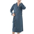 thumbnail image 5 of VNKIDY Men's Pajama Soft Solid Color Nightrobe With Contrast Trim Long Sleeve Button Down Full Length Robe With Belt Design Front Pockets Cozy Homewear, 5 of 9