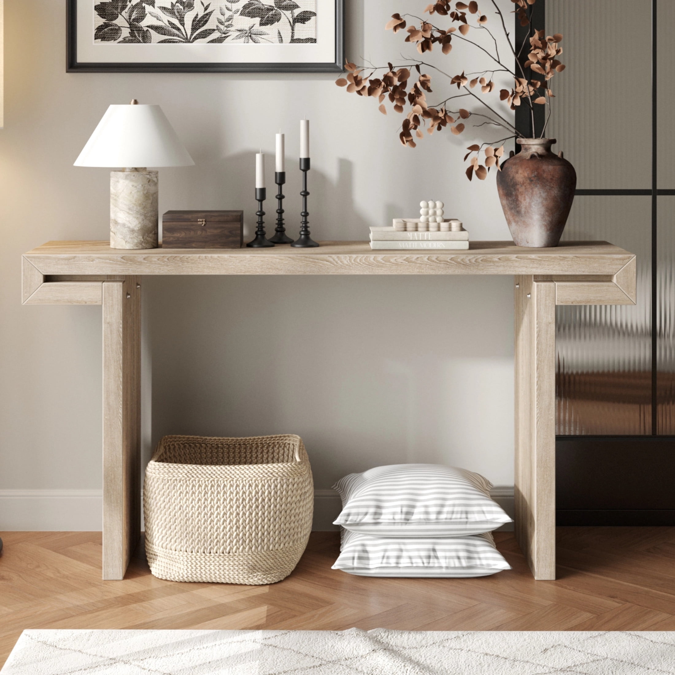 Noble House Rustic Farmhouse Console Table , Distressed Wood Finish Entryway Sofa Side Table for Living Room, Hallway,Natural Wood