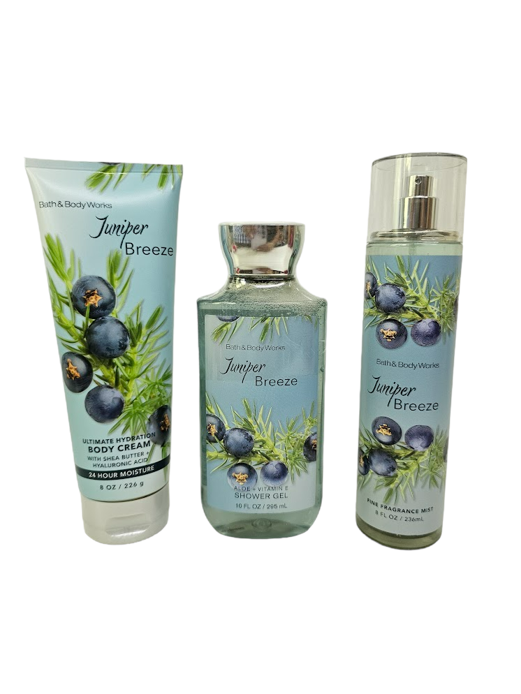 Bath and Body Works Juniper Breeze Set of 3 Shower Gel, Body Spray and